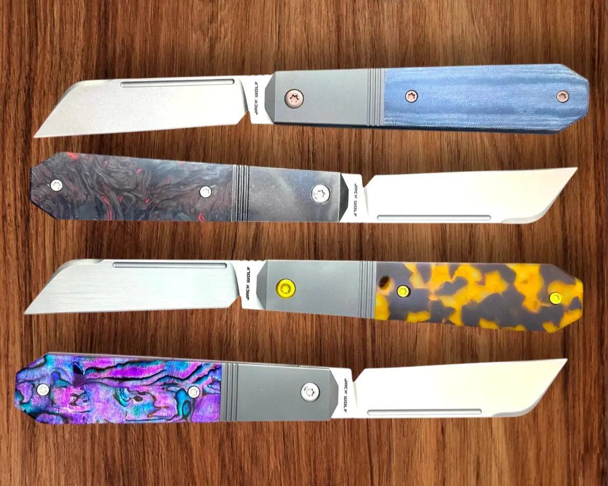 Jack Wolf Knives-Jack Wolf Knives - AFTER HOURS JACK - BLUE LINEN MICARTA STONEWASH - w/ FREE Skiff Bearings-Urban Cutlery