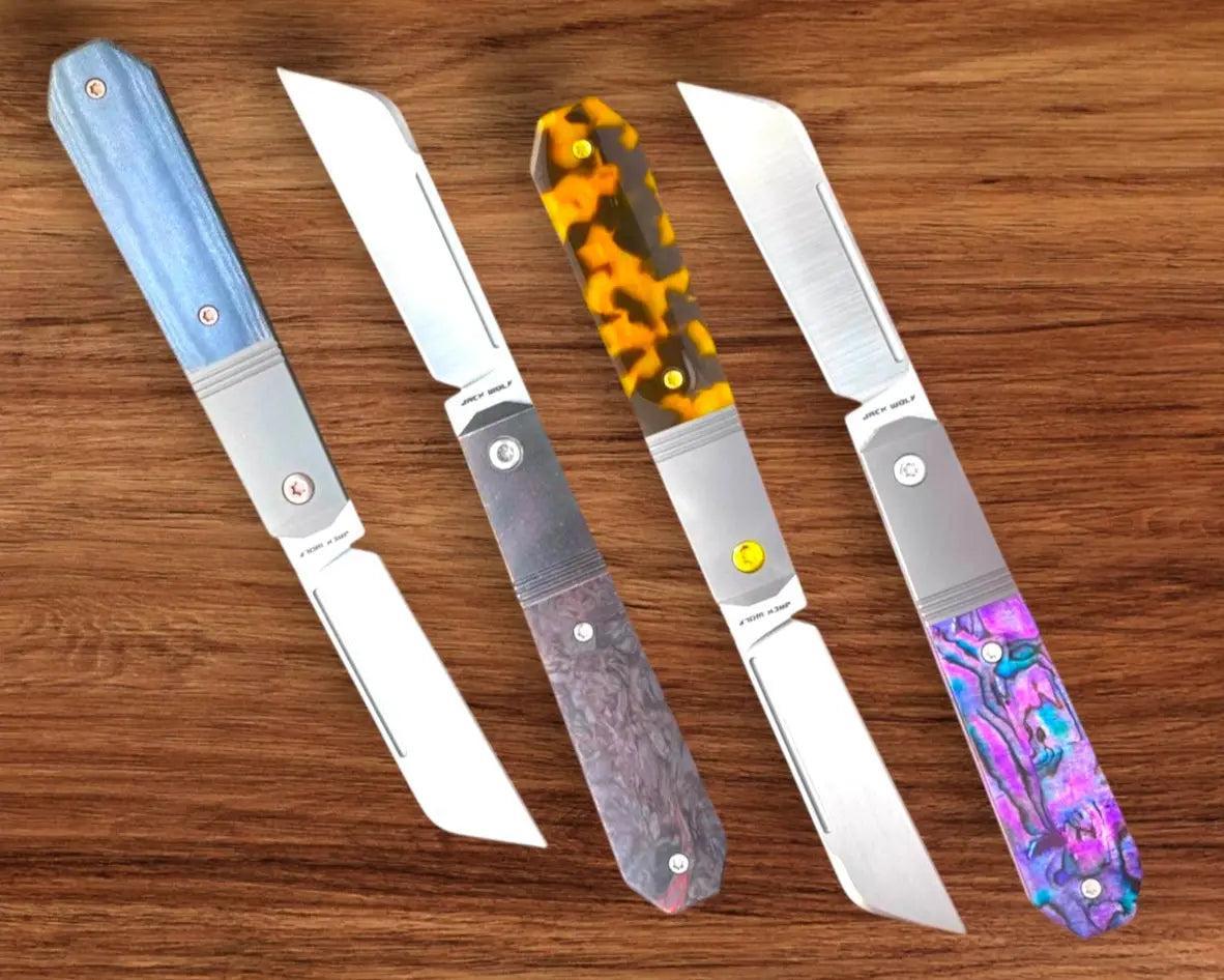 Jack Wolf Knives-Jack Wolf Knives - AFTER HOURS JACK - BLUE LINEN MICARTA STONEWASH - w/ FREE Skiff Bearings-Urban Cutlery