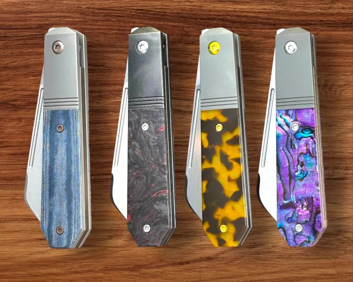 Jack Wolf Knives-Jack Wolf Knives - AFTER HOURS JACK - BLUE LINEN MICARTA STONEWASH - w/ FREE Skiff Bearings-Urban Cutlery