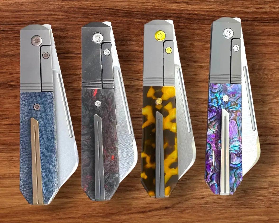 Jack Wolf Knives-Jack Wolf Knives - AFTER HOURS JACK - BLUE LINEN MICARTA STONEWASH - w/ FREE Skiff Bearings-Urban Cutlery