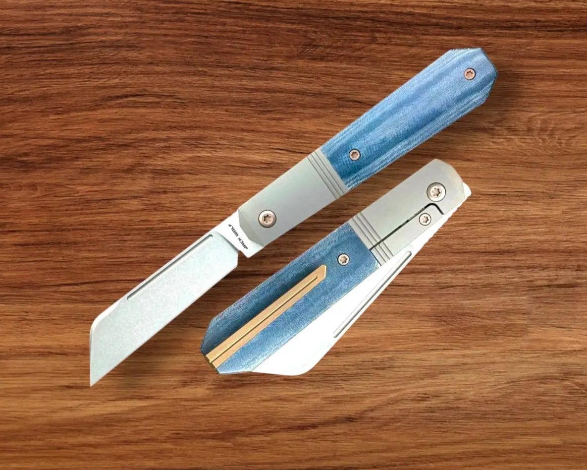 Jack Wolf Knives-Jack Wolf Knives - AFTER HOURS JACK - BLUE LINEN MICARTA STONEWASH - w/ FREE Skiff Bearings-Urban Cutlery