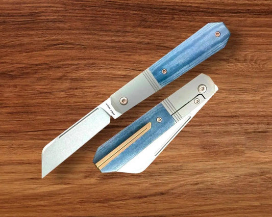 Jack Wolf Knives-Jack Wolf Knives - AFTER HOURS JACK - BLUE LINEN MICARTA STONEWASH - w/ FREE Skiff Bearings-Urban Cutlery