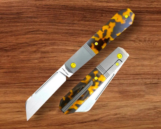 Jack Wolf Knives-Jack Wolf Knives - AFTER HOURS JACK - KIRINITE TORTOISE SHELL HAND SATIN - w/ FREE Skiff Bearings-1-Urban Cutlery