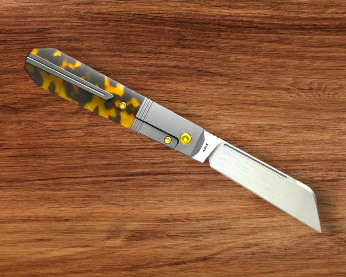 Jack Wolf Knives-Jack Wolf Knives - AFTER HOURS JACK - KIRINITE TORTOISE SHELL HAND SATIN - w/ FREE Skiff Bearings-Urban Cutlery