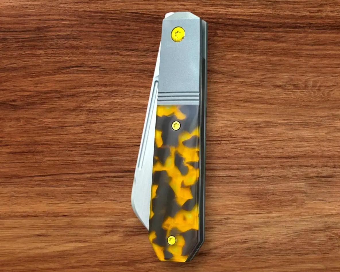 Jack Wolf Knives-Jack Wolf Knives - AFTER HOURS JACK - KIRINITE TORTOISE SHELL HAND SATIN - w/ FREE Skiff Bearings-Urban Cutlery
