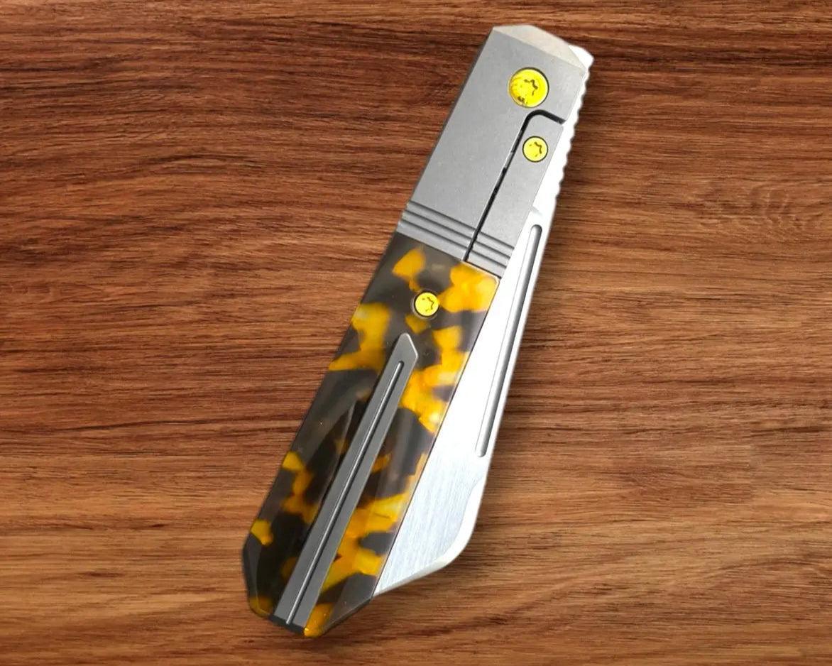 Jack Wolf Knives-Jack Wolf Knives - AFTER HOURS JACK - KIRINITE TORTOISE SHELL HAND SATIN - w/ FREE Skiff Bearings-Urban Cutlery