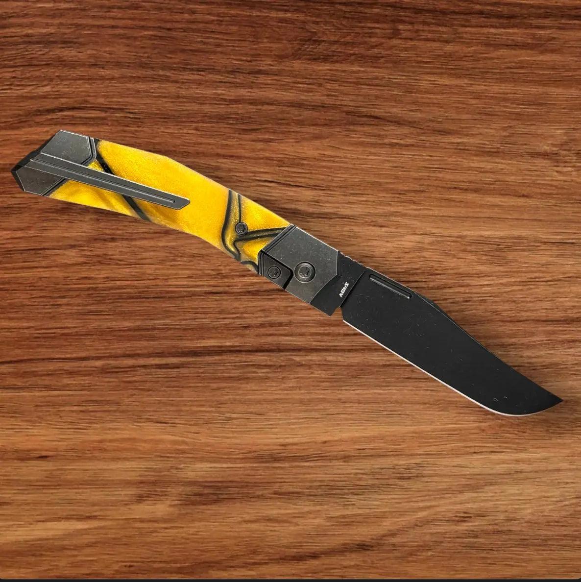 Jack Wolf Knives-Jack Wolf Knives - BIONIC JACK - KIRINITE LIQUID GOLD - w/ FREE Skiff Bearings-Urban Cutlery