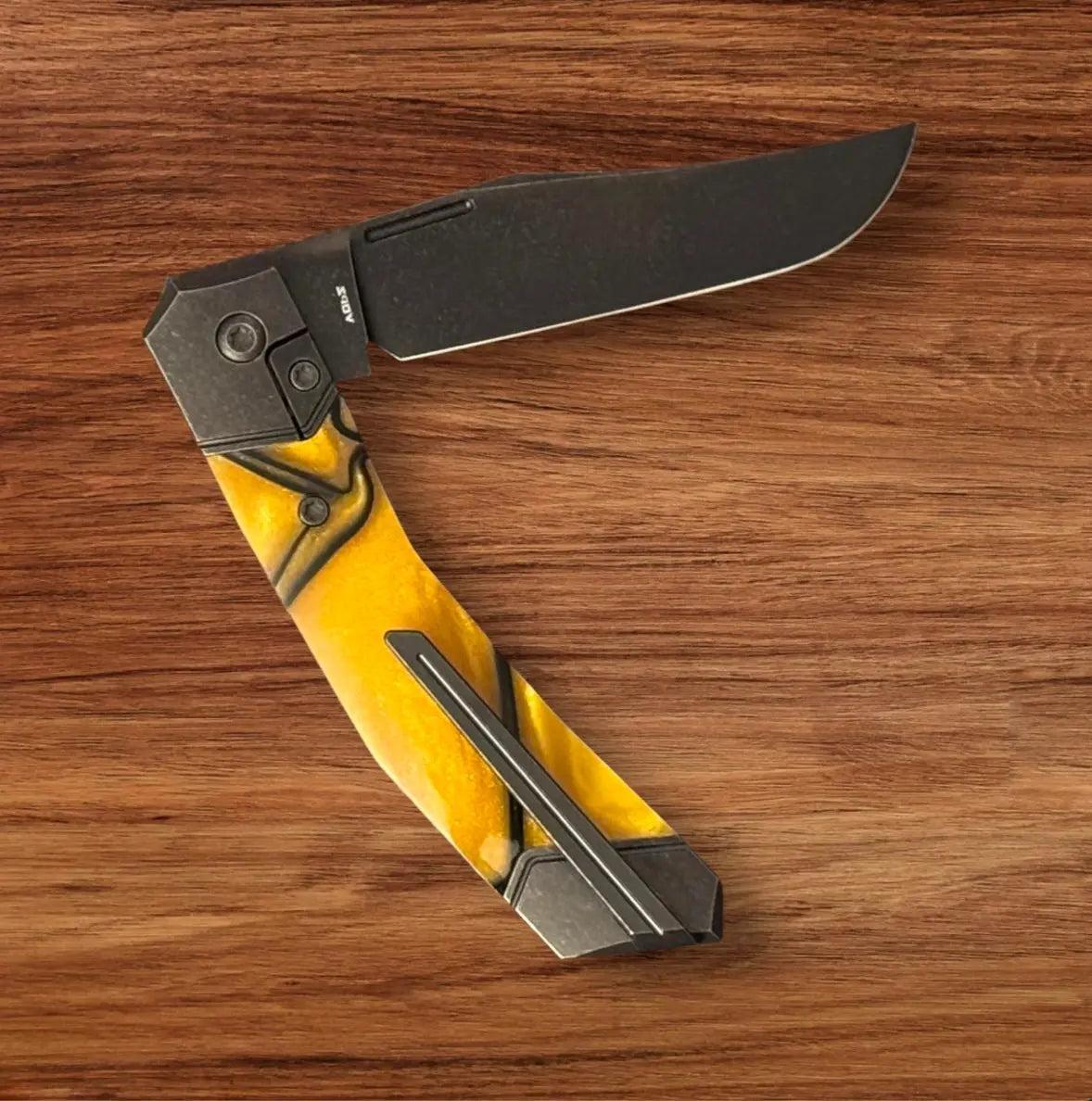 Jack Wolf Knives-Jack Wolf Knives - BIONIC JACK - KIRINITE LIQUID GOLD - w/ FREE Skiff Bearings-Urban Cutlery