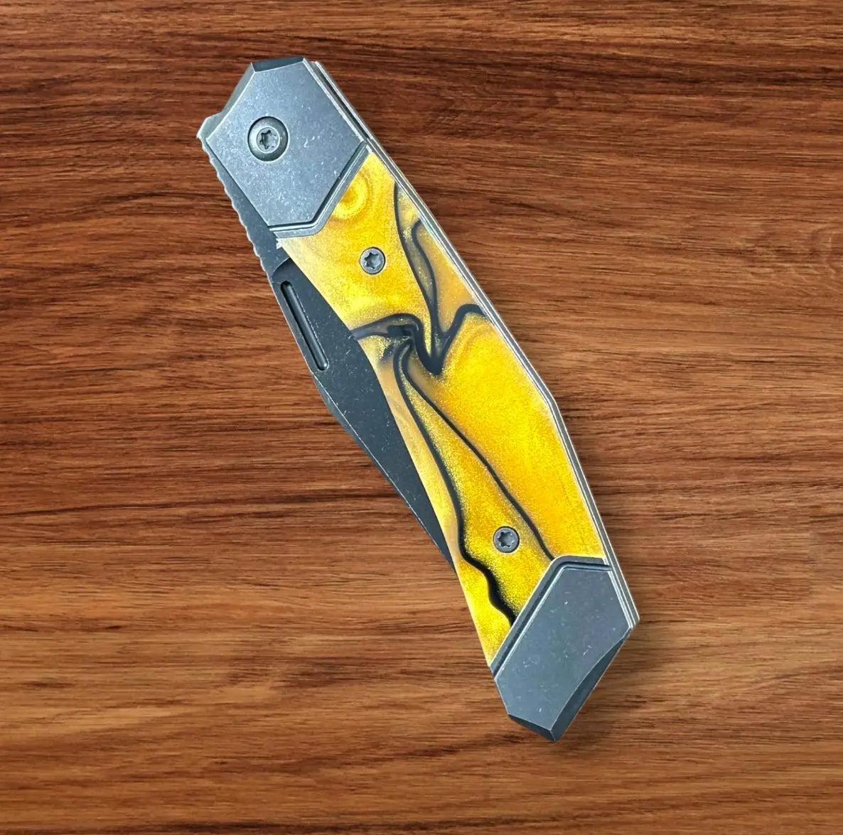 Jack Wolf Knives-Jack Wolf Knives - BIONIC JACK - KIRINITE LIQUID GOLD - w/ FREE Skiff Bearings-Urban Cutlery