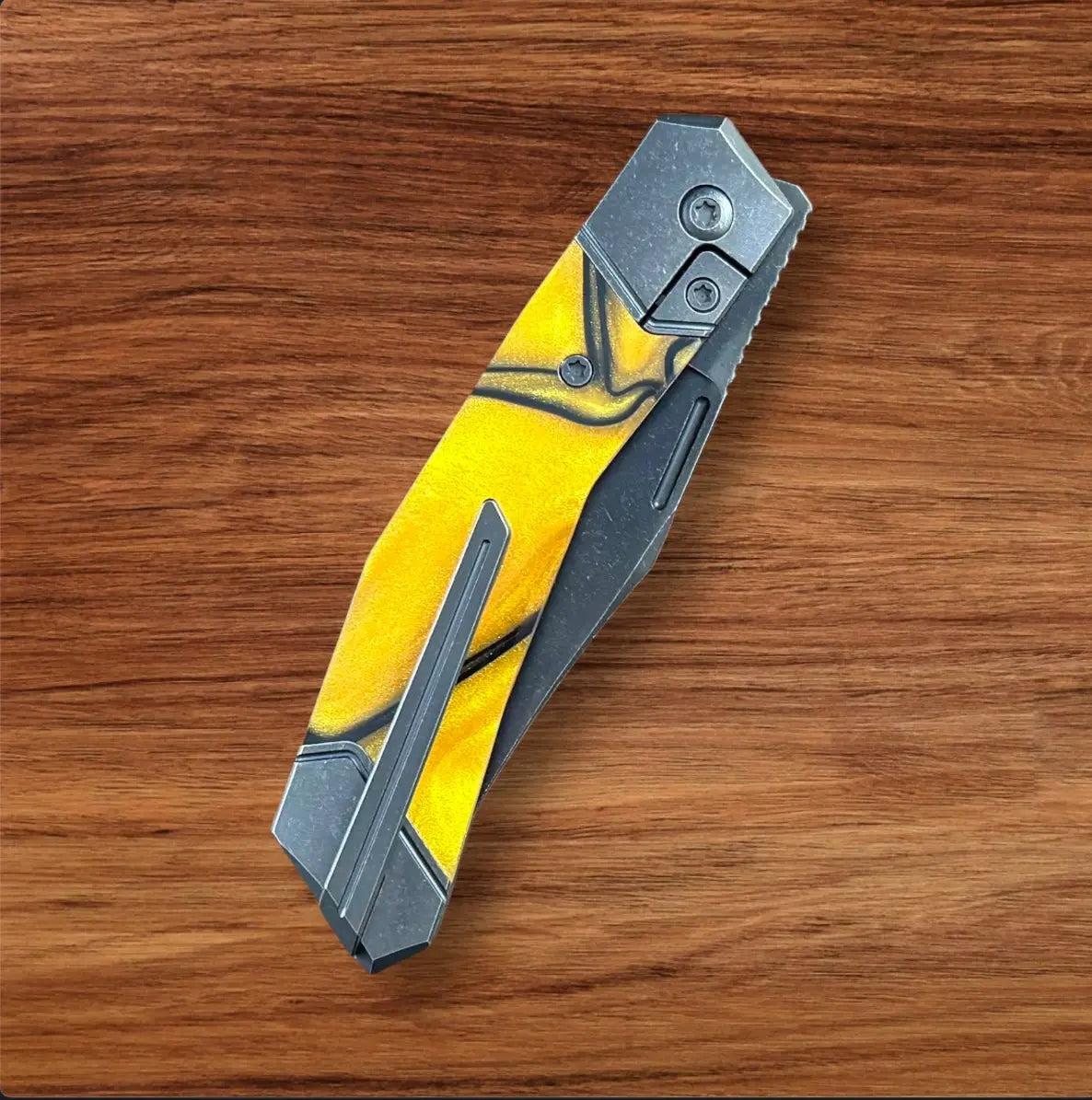 Jack Wolf Knives-Jack Wolf Knives - BIONIC JACK - KIRINITE LIQUID GOLD - w/ FREE Skiff Bearings-Urban Cutlery