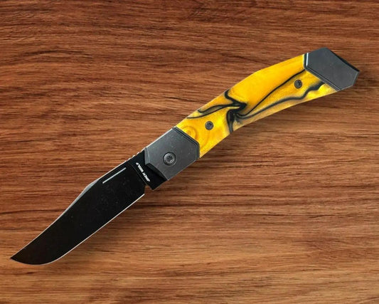 Jack Wolf Knives-Jack Wolf Knives - BIONIC JACK - KIRINITE LIQUID GOLD - w/ FREE Skiff Bearings-Urban Cutlery