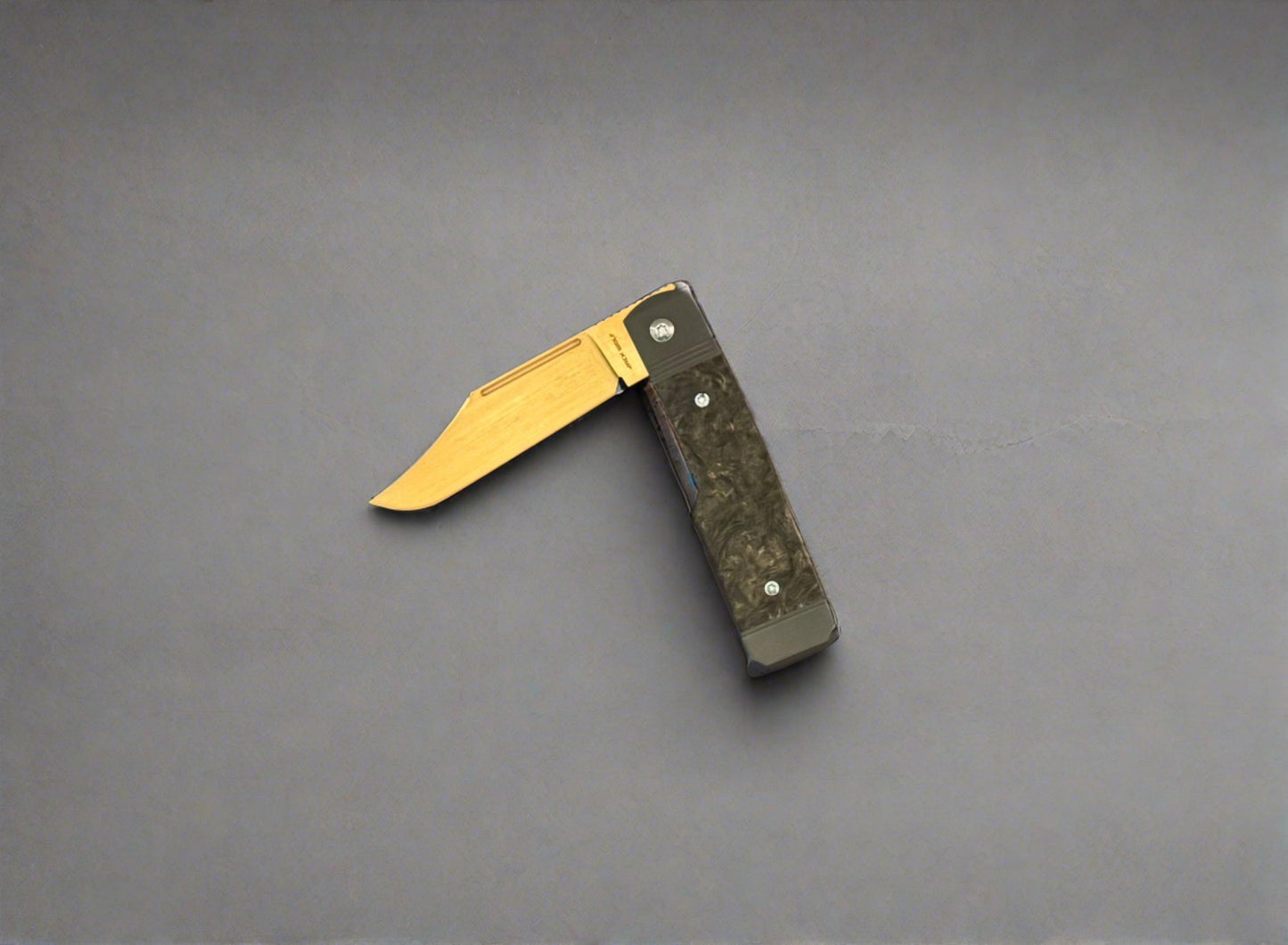 Jack Wolf Knives-Jack Wolf Knives - GUNSLINGER JACK - FAT CARBON DARK MATTER GOLD - 18K GOLD CUSTOM-4-Urban Cutlery