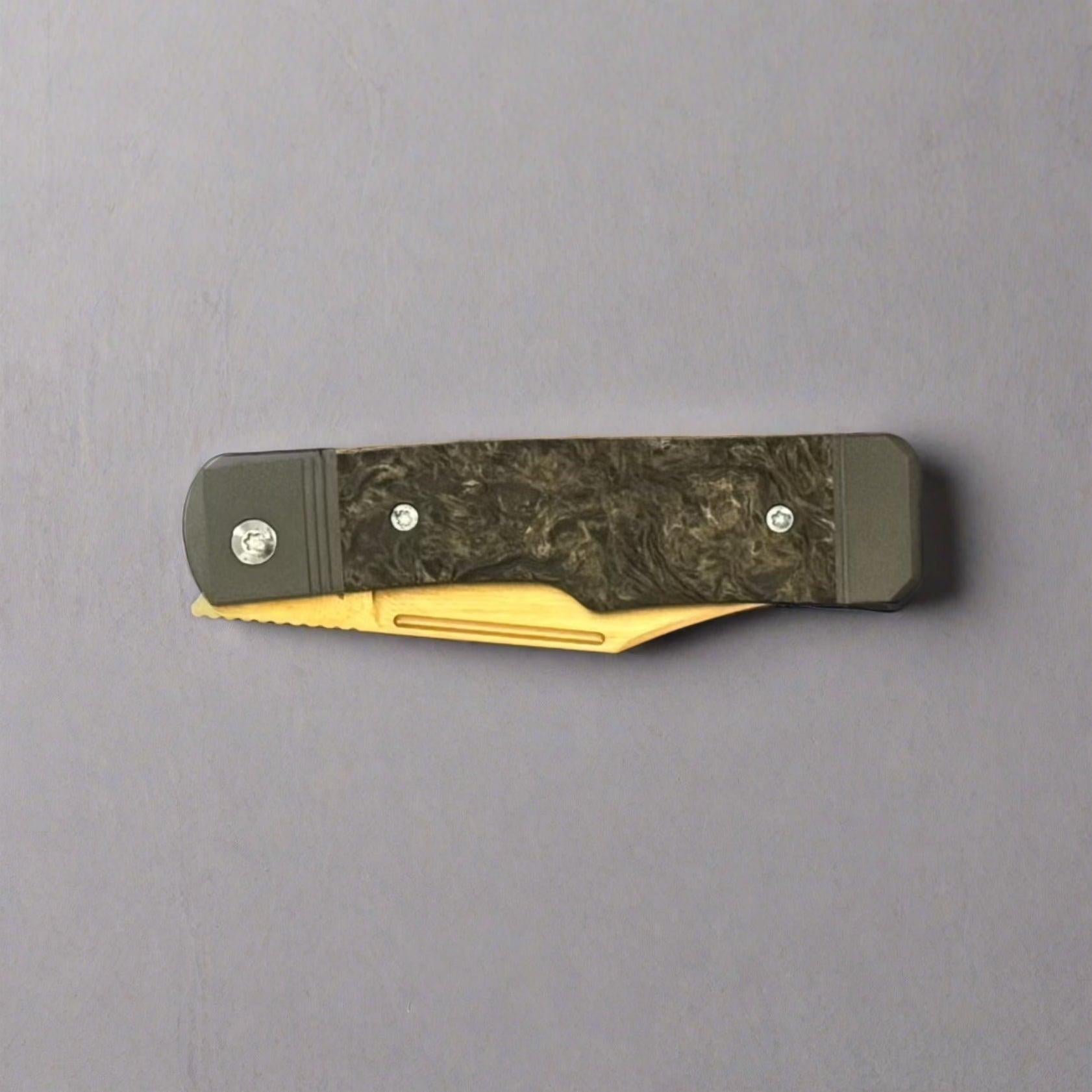 Jack Wolf Knives-Jack Wolf Knives - GUNSLINGER JACK - FAT CARBON DARK MATTER GOLD - 18K GOLD CUSTOM-6-Urban Cutlery