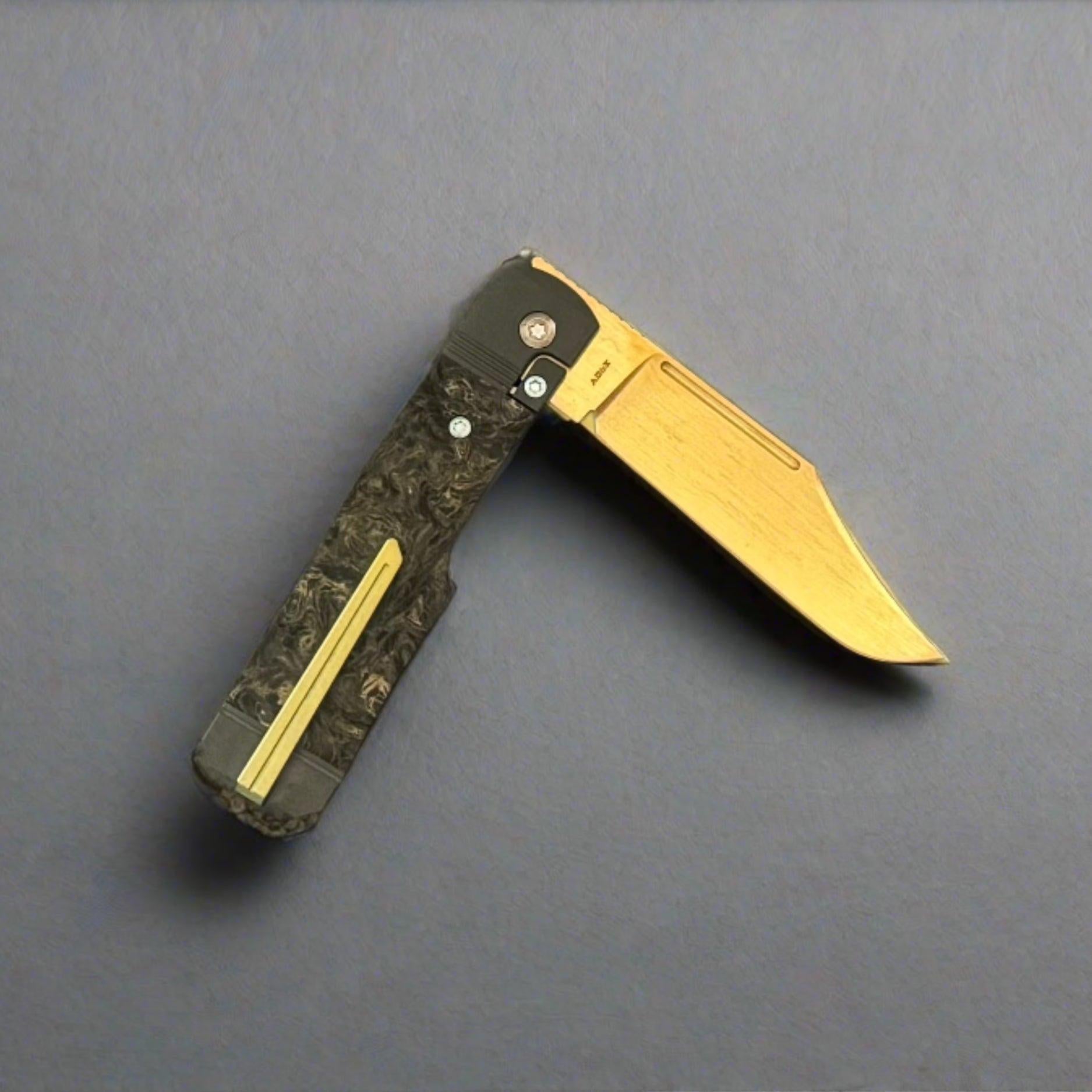 Jack Wolf Knives-Jack Wolf Knives - GUNSLINGER JACK - FAT CARBON DARK MATTER GOLD - 18K GOLD CUSTOM-Urban Cutlery