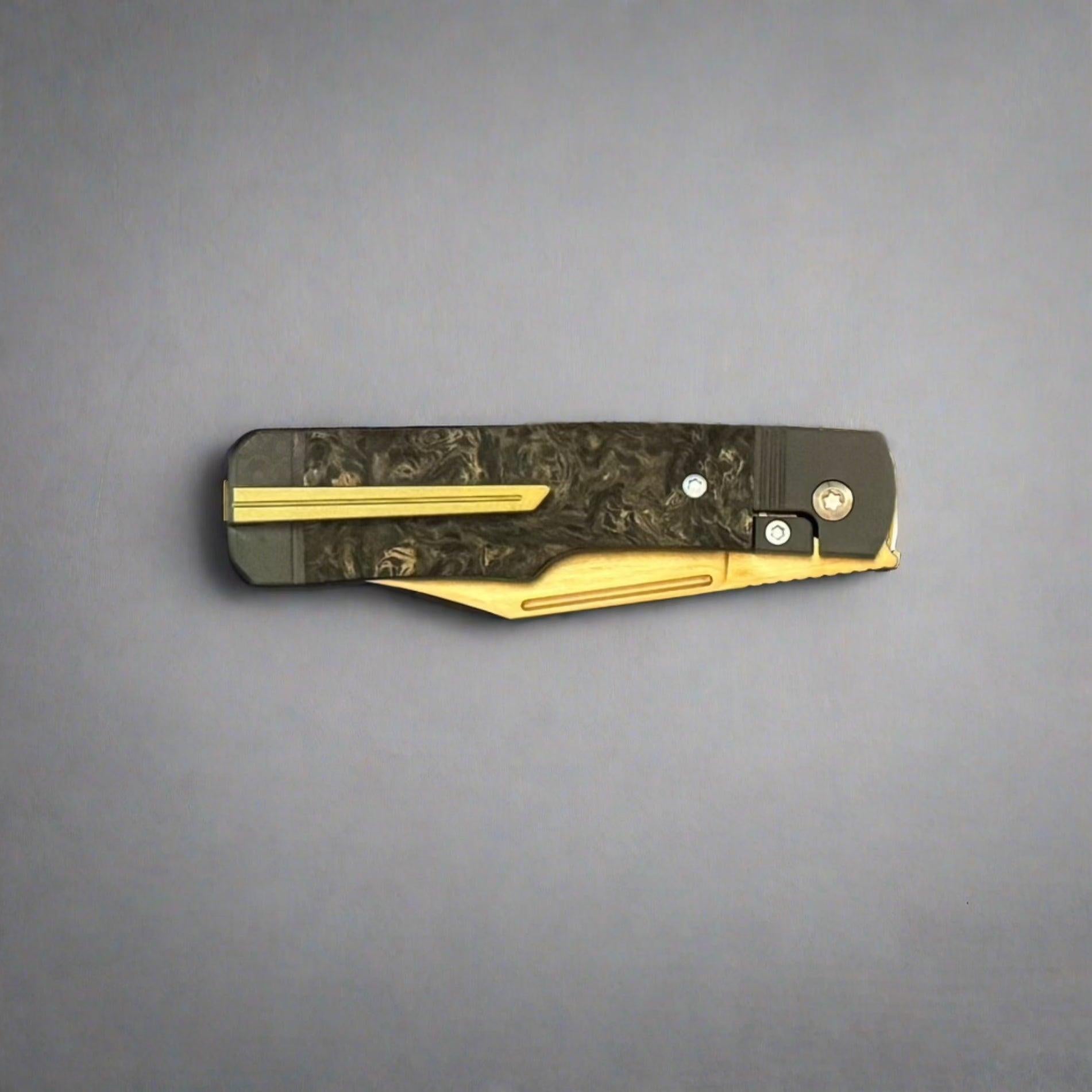 Jack Wolf Knives-Jack Wolf Knives - GUNSLINGER JACK - FAT CARBON DARK MATTER GOLD - 18K GOLD CUSTOM-Urban Cutlery