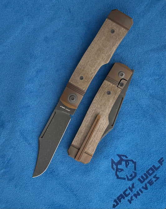 Jack Wolf Knives-Jack Wolf Knives - GUNSLINGER JACK - GREEN LINEN MICARTA - Available 2/20 @ 2PM EST!-1-Urban Cutlery