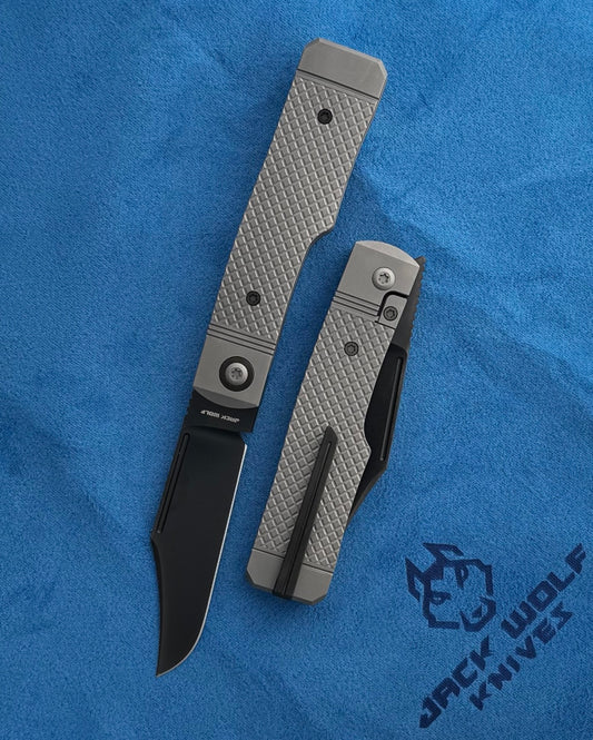 Jack Wolf Knives-Jack Wolf Knives - GUNSLINGER JACK - TITANIUM CROSS HATCH - Available 2/20 @ 2PM EST!-1-Urban Cutlery