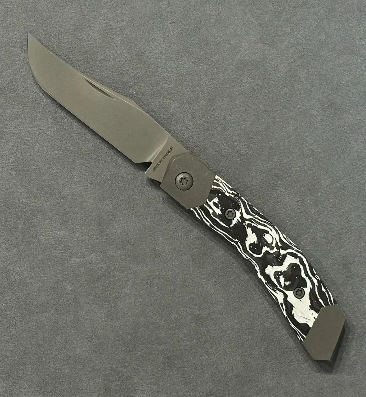 Jack Wolf Knives-Jack Wolf Knives - MINI CYBORG JACK - WHITE MARBLE CF BLAST AND TUMBLE-1-Urban Cutlery