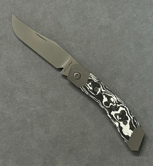 Jack Wolf Knives-Jack Wolf Knives - MINI CYBORG JACK - WHITE MARBLE CF BLAST AND TUMBLE-Urban Cutlery