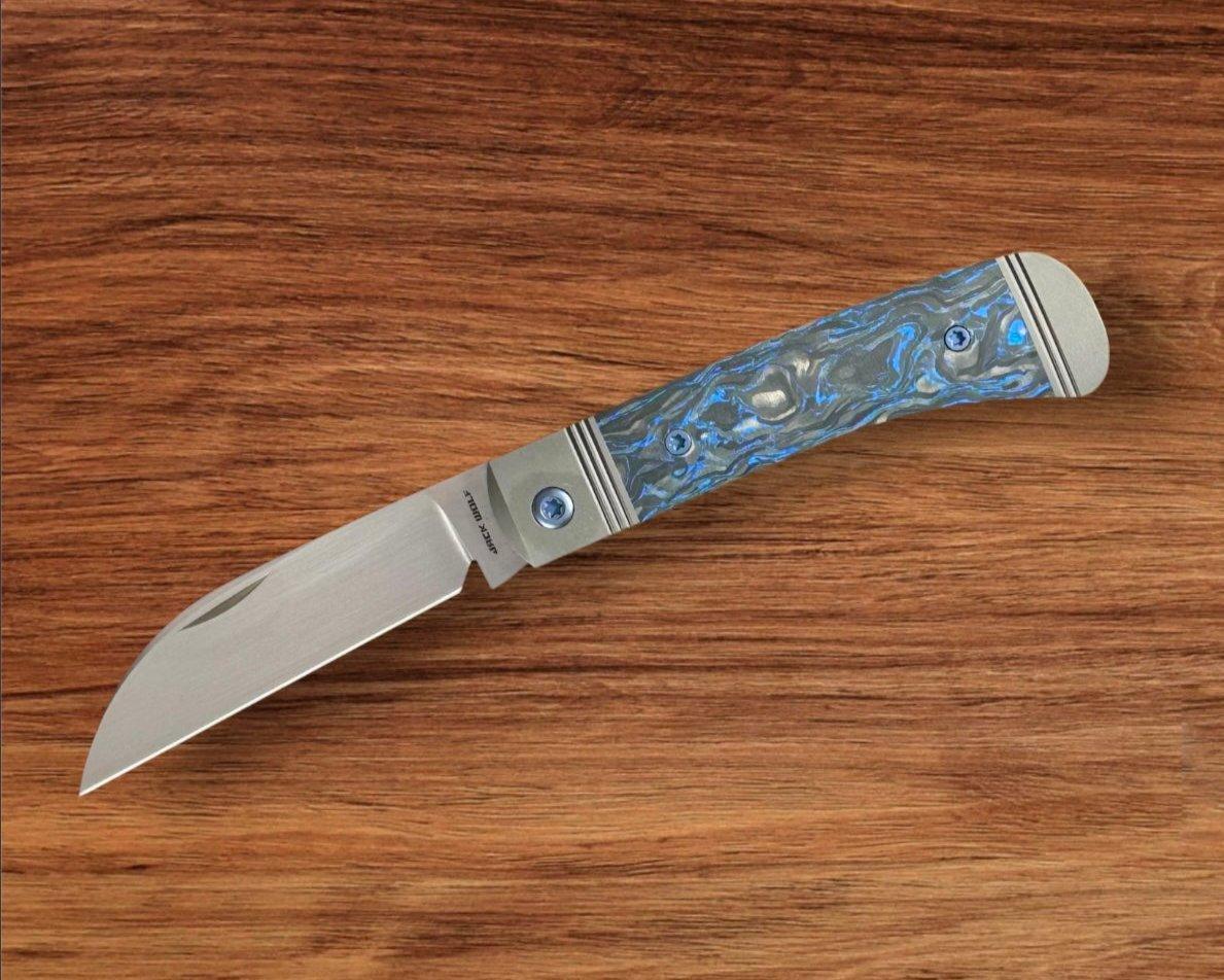 Jack Wolf Knives-Jack Wolf Knives - VENOM JACK - BLUE MARBLE CARBON FIBER HAND SATIN - w/ FREE Tumbler-1-Urban Cutlery