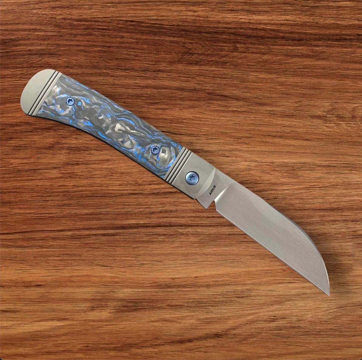 Jack Wolf Knives-Jack Wolf Knives - VENOM JACK - BLUE MARBLE CARBON FIBER HAND SATIN - w/ FREE Tumbler-2-Urban Cutlery