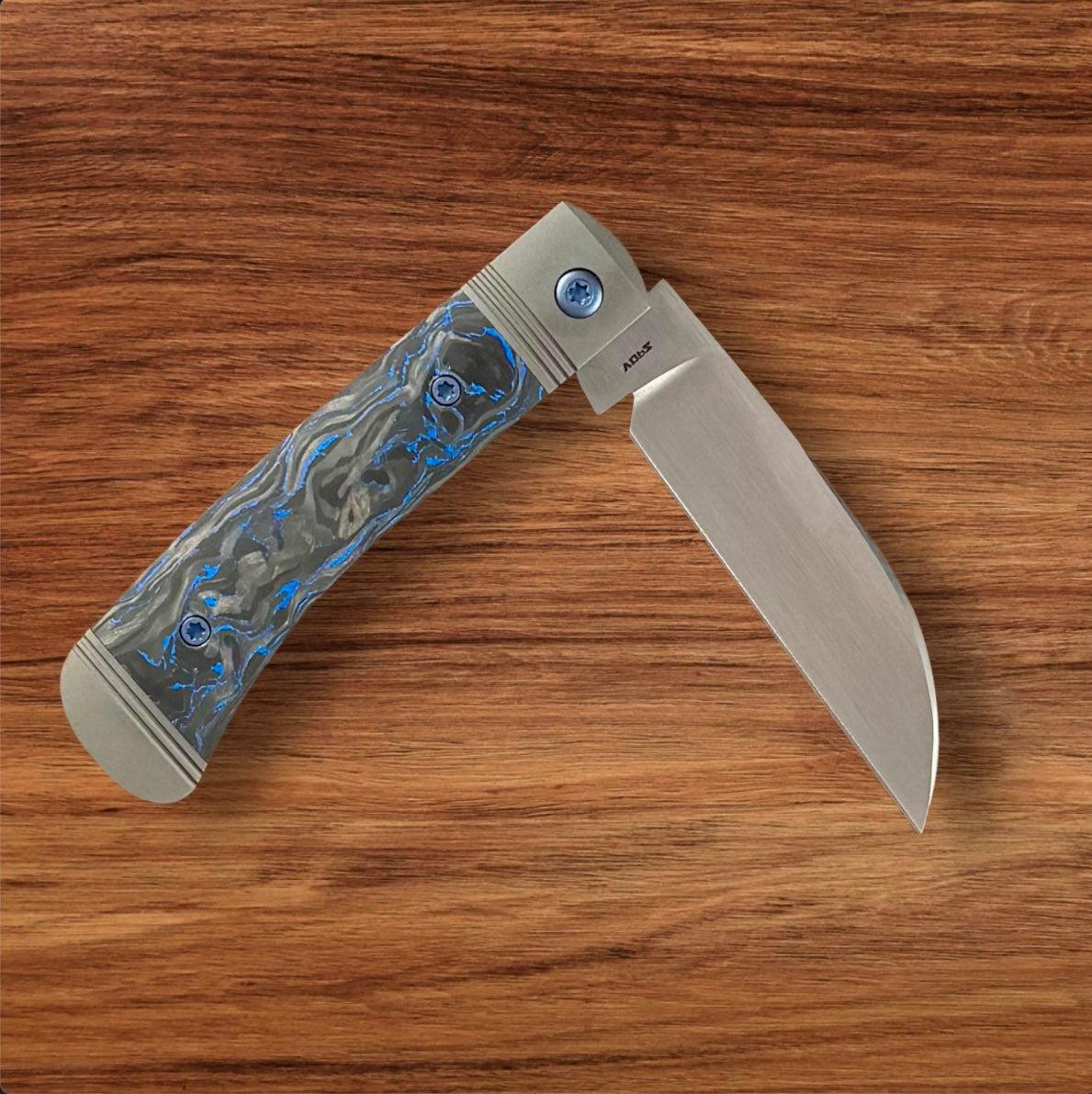 Jack Wolf Knives-Jack Wolf Knives - VENOM JACK - BLUE MARBLE CARBON FIBER HAND SATIN - w/ FREE Tumbler-4-Urban Cutlery