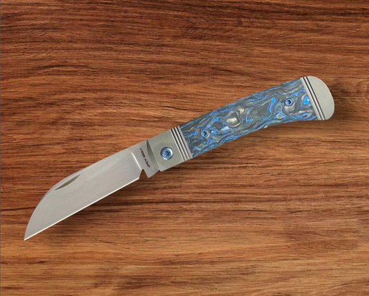 Jack Wolf Knives-Jack Wolf Knives - VENOM JACK - BLUE MARBLE CARBON FIBER HAND SATIN - w/ FREE Tumbler-Urban Cutlery