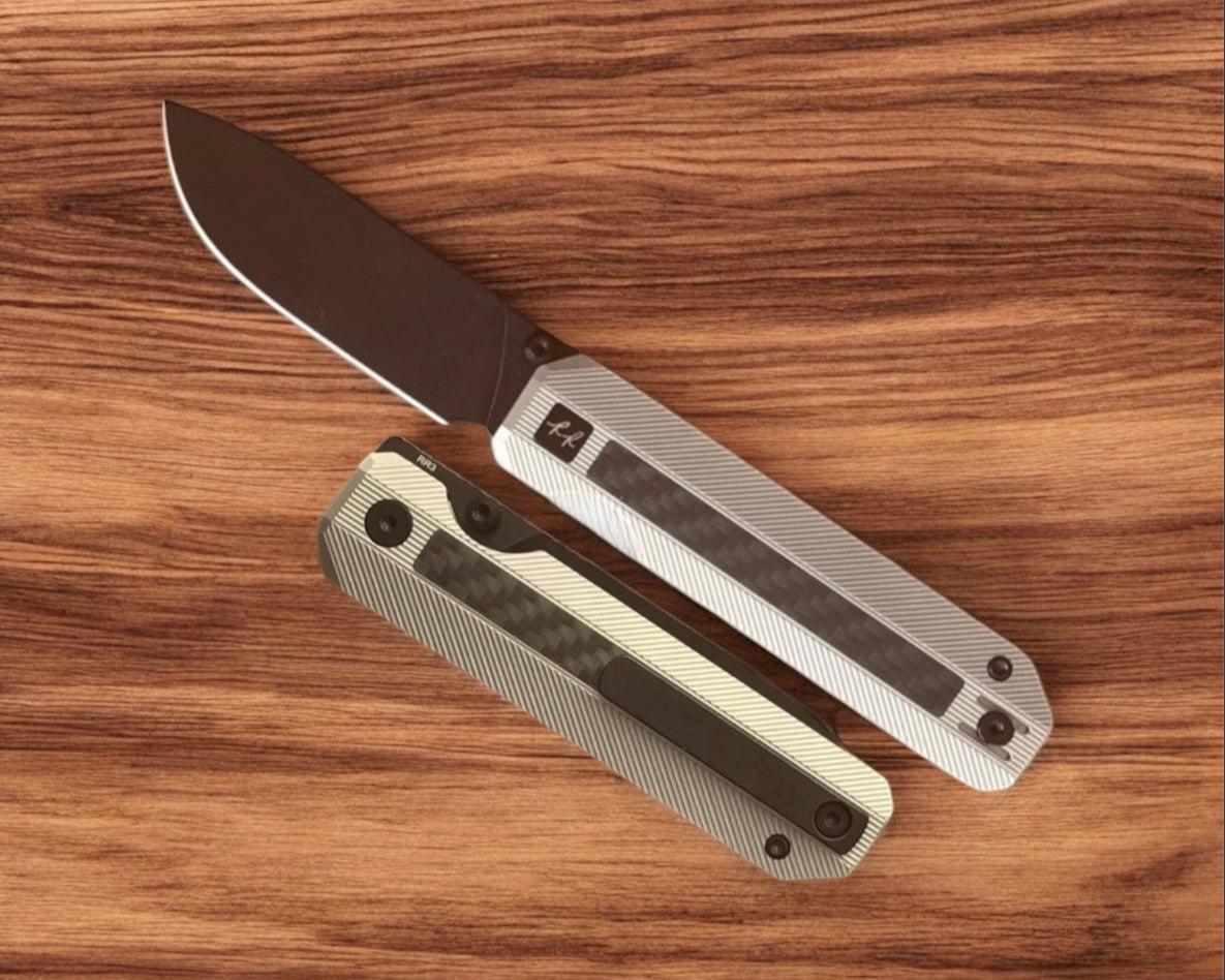 Knife Standards-Knife Standards RR3 - Classic Stonemilled w/ Carbon Fiber Inlay Handle - DLC Belt Satin Vanax SuperClean Blade - Milled Pocket Clip-1-Urban Cutlery