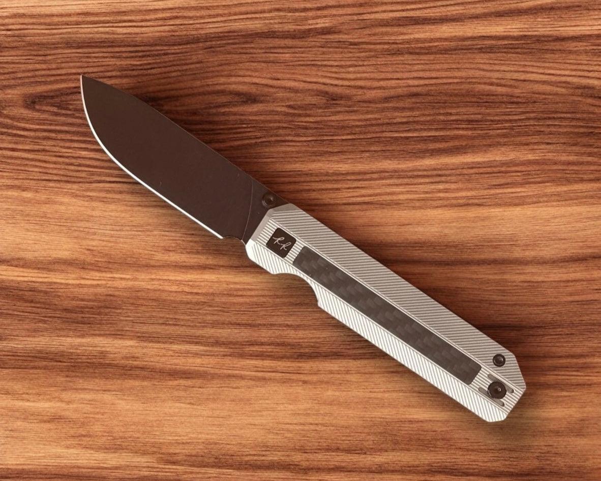 Knife Standards-Knife Standards RR3 - Classic Stonemilled w/ Carbon Fiber Inlay Handle - DLC Belt Satin Vanax SuperClean Blade - Milled Pocket Clip-2-Urban Cutlery
