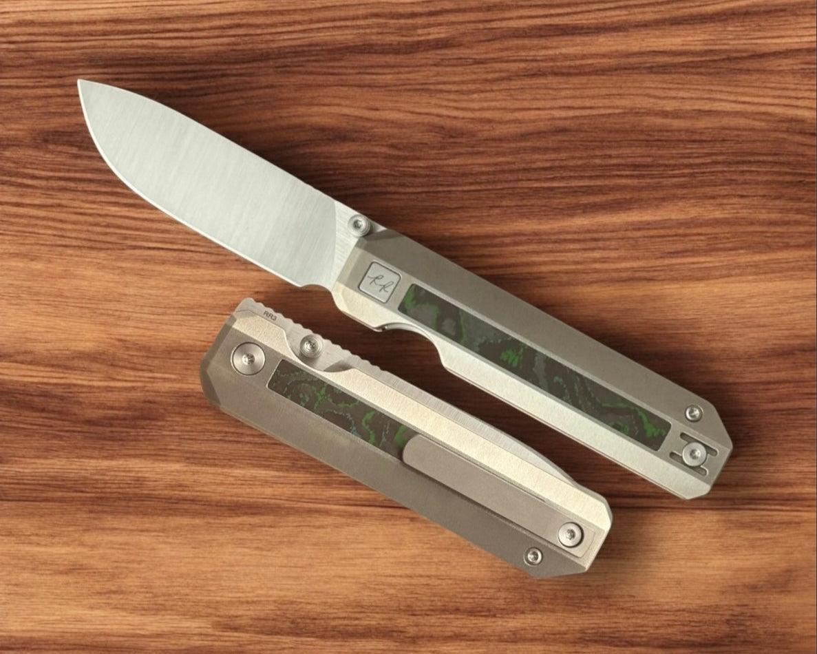 Knife Standards-Knife Standards RR3 - Orange Peel w/ Camo Carbon Kelp Inlay Handle - Belt Satin Vanax SuperClean Blade - Milled Pocket Clip-1-Urban Cutlery