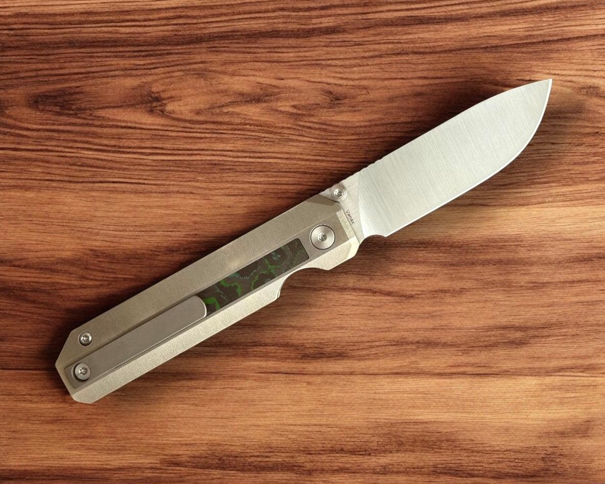 Knife Standards-Knife Standards RR3 - Orange Peel w/ Camo Carbon Kelp Inlay Handle - Belt Satin Vanax SuperClean Blade - Milled Pocket Clip-4-Urban Cutlery