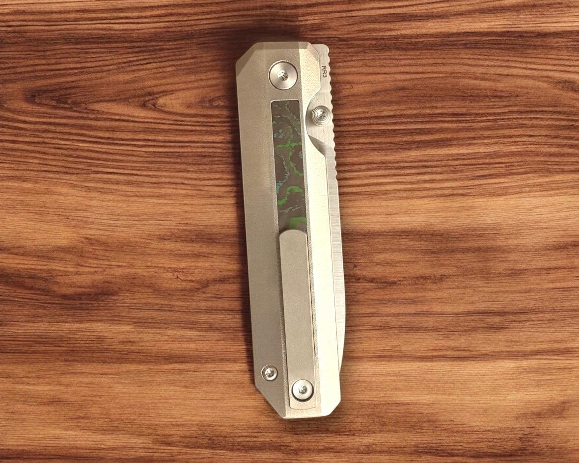 Knife Standards-Knife Standards RR3 - Orange Peel w/ Camo Carbon Kelp Inlay Handle - Belt Satin Vanax SuperClean Blade - Milled Pocket Clip-5-Urban Cutlery