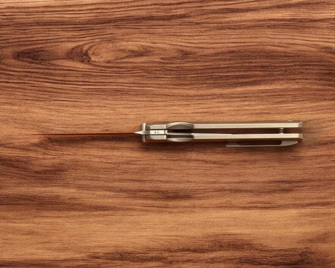 Knife Standards-Knife Standards RR3 - Orange Peel w/ Camo Carbon Kelp Inlay Handle - Belt Satin Vanax SuperClean Blade - Milled Pocket Clip-6-Urban Cutlery