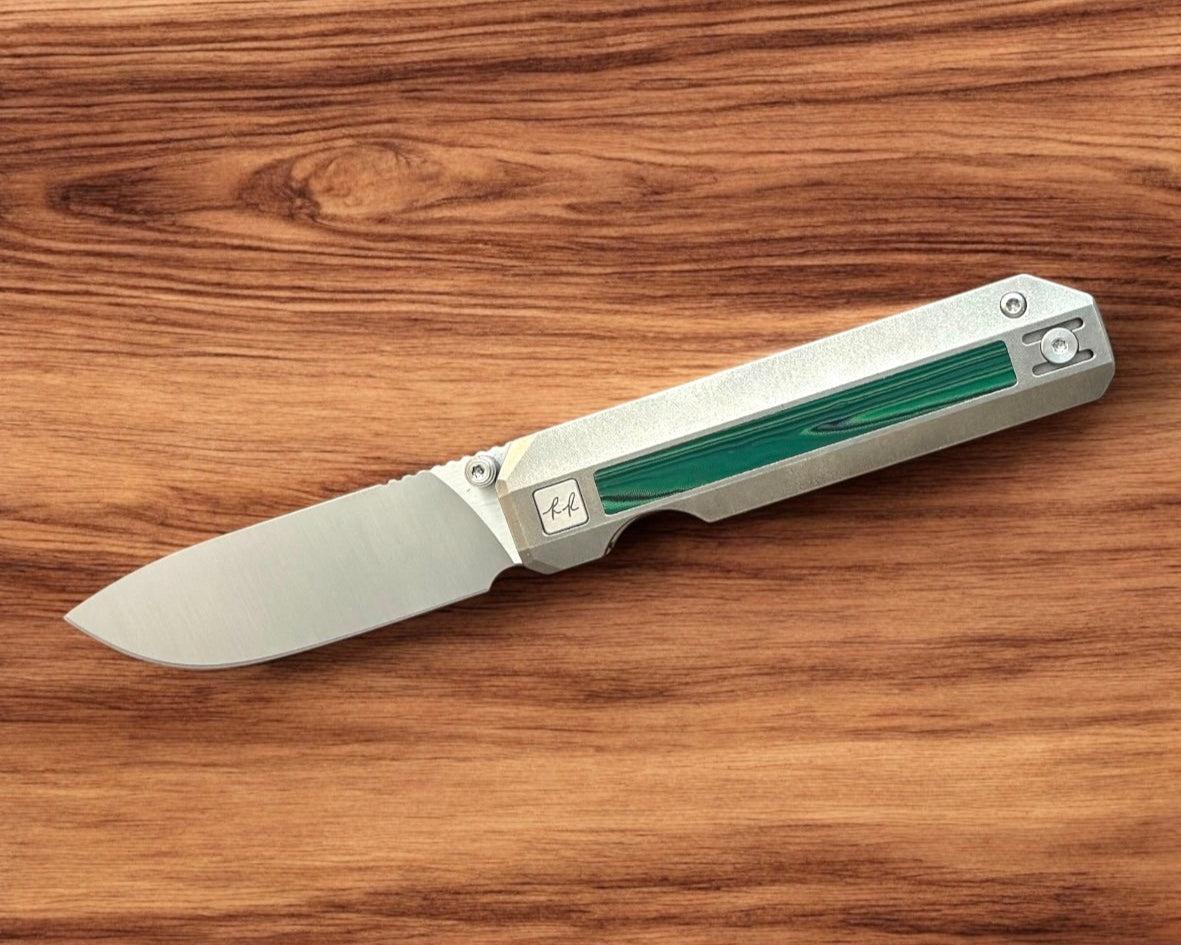 Knife Standards-Knife Standards RR3 - Orange Peel w/ Emerald Crazy Fiber Inlay Handle - Belt Satin Vanax SuperClean Blade - Milled Pocket Clip-Urban Cutlery