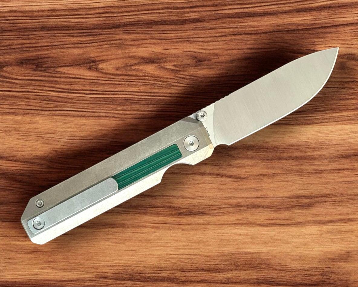 Knife Standards-Knife Standards RR3 - Orange Peel w/ Emerald Crazy Fiber Inlay Handle - Belt Satin Vanax SuperClean Blade - Milled Pocket Clip-Urban Cutlery