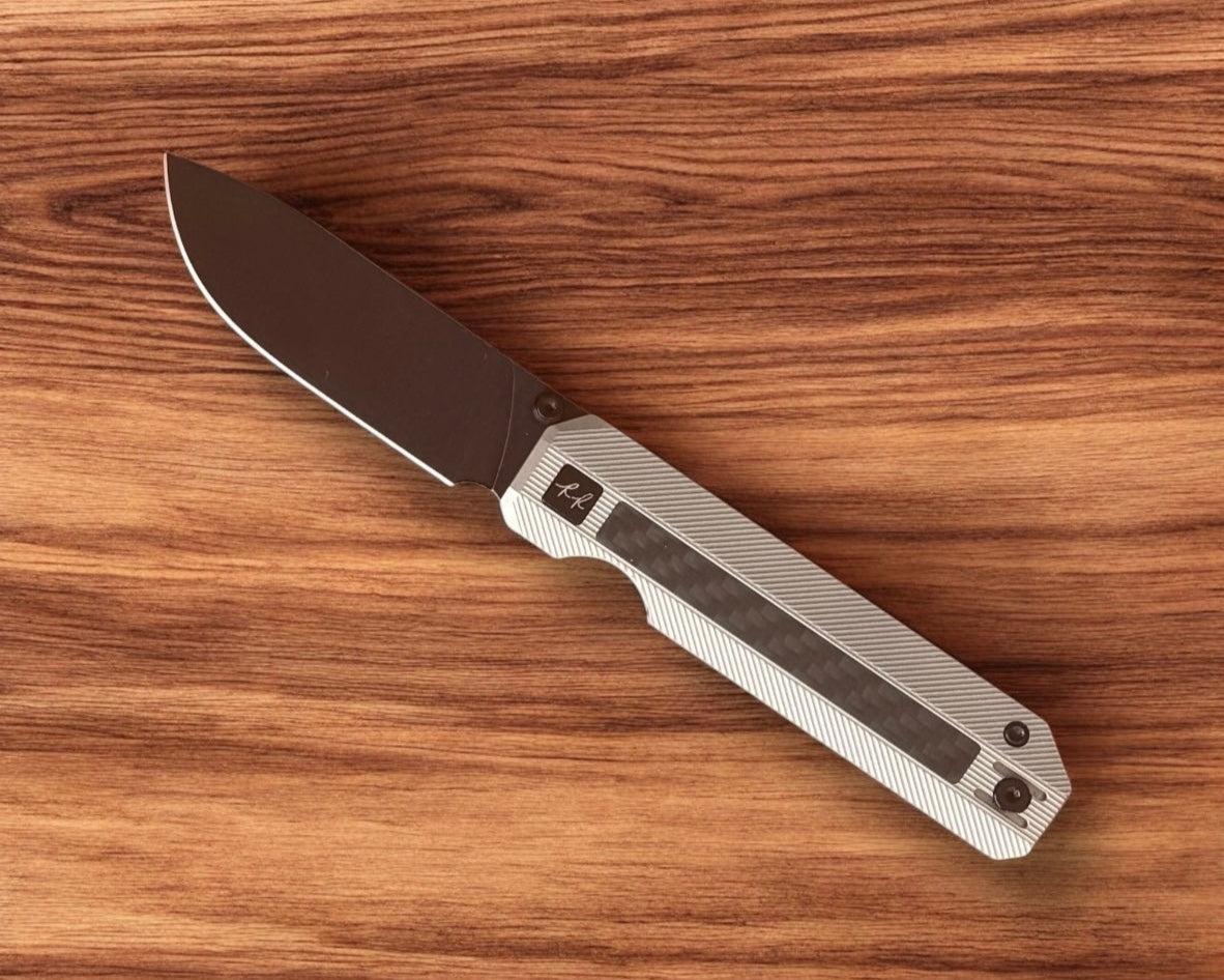 Knife Standards RR3 - Classic Stonemilled w/ Carbon Fiber Inlay Handle - DLC Belt Satin Vanax SuperClean Blade - Milled Pocket Clip-Knife Standards-Urban Cutlery & Lifestyle Shoppe