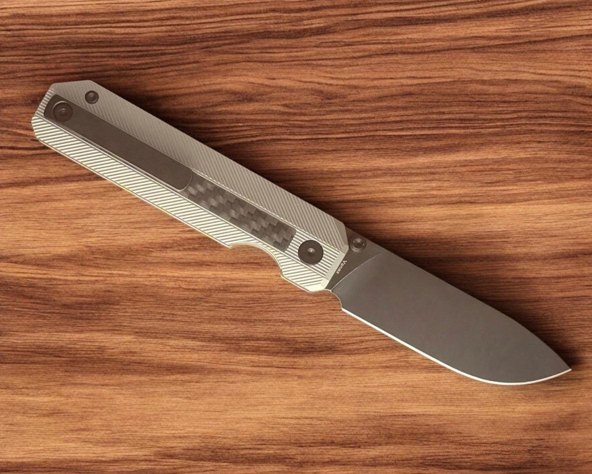 Knife Standards RR3 - Classic Stonemilled w/ Carbon Fiber Inlay Handle - DLC Belt Satin Vanax SuperClean Blade - Milled Pocket Clip-Knife Standards-Urban Cutlery & Lifestyle Shoppe