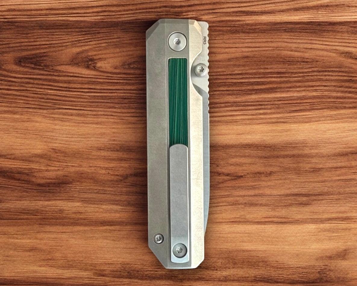 Knife Standards RR3 - Orange Peel w/ Emerald Crazy Fiber Inlay Handle - Belt Satin Vanax SuperClean Blade - Milled Pocket Clip-Knife Standards-Urban Cutlery & Lifestyle Shoppe