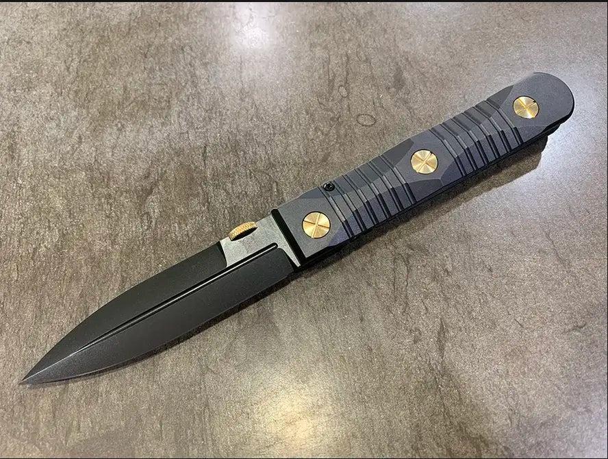 Les George; Elishewitz Knives-Elishewitz x Les George - Ek integral folder - Black DLC Handle Finish - Dagger Blade (Single Edgle)-1-Urban Cutlery
