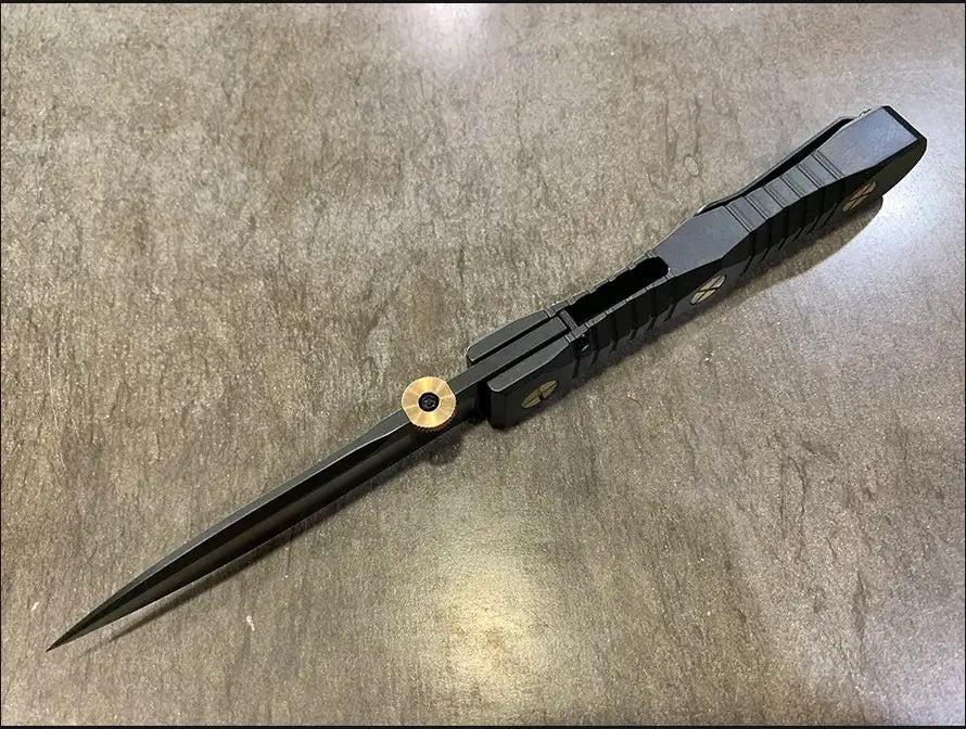 Les George; Elishewitz Knives-Elishewitz x Les George - Ek integral folder - Black DLC Handle Finish - Dirk Style Dagger Blade-3-Urban Cutlery