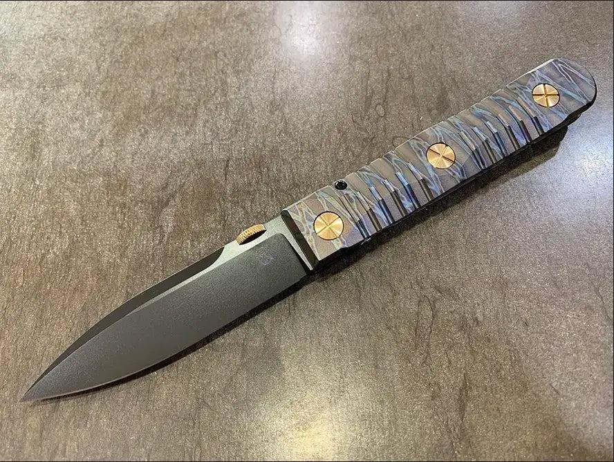 Les George; Elishewitz Knives-Elishewitz x Les George - Ek integral folder - Tiger Stripe Handle Finish - Dirk Style Dagger Blade-1-Urban Cutlery