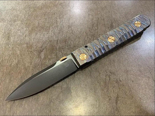 Les George; Elishewitz Knives-Elishewitz x Les George - Ek integral folder - Tiger Stripe Handle Finish - Dirk Style Dagger Blade-1-Urban Cutlery