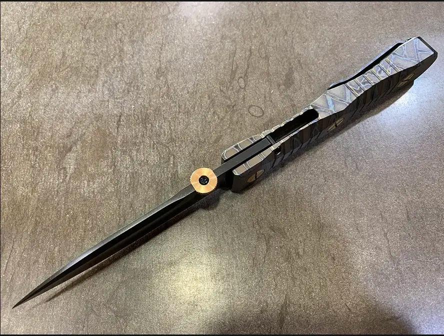 Les George; Elishewitz Knives-Elishewitz x Les George - Ek integral folder - Tiger Stripe Handle Finish - Dirk Style Dagger Blade-3-Urban Cutlery