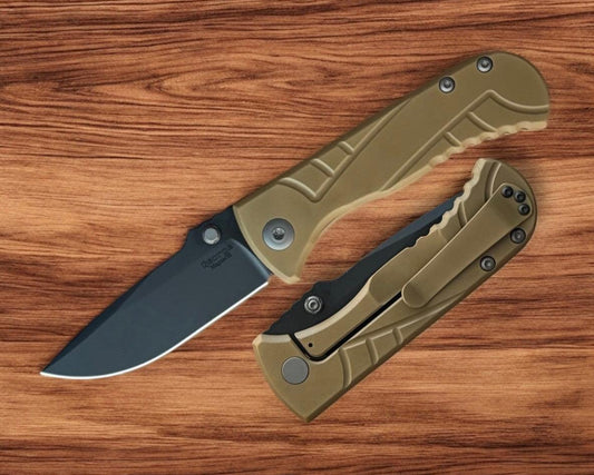 Les George Knives-Les George Knives Talos Frame Lock - Tan Handle & DLC Black-Urban Cutlery