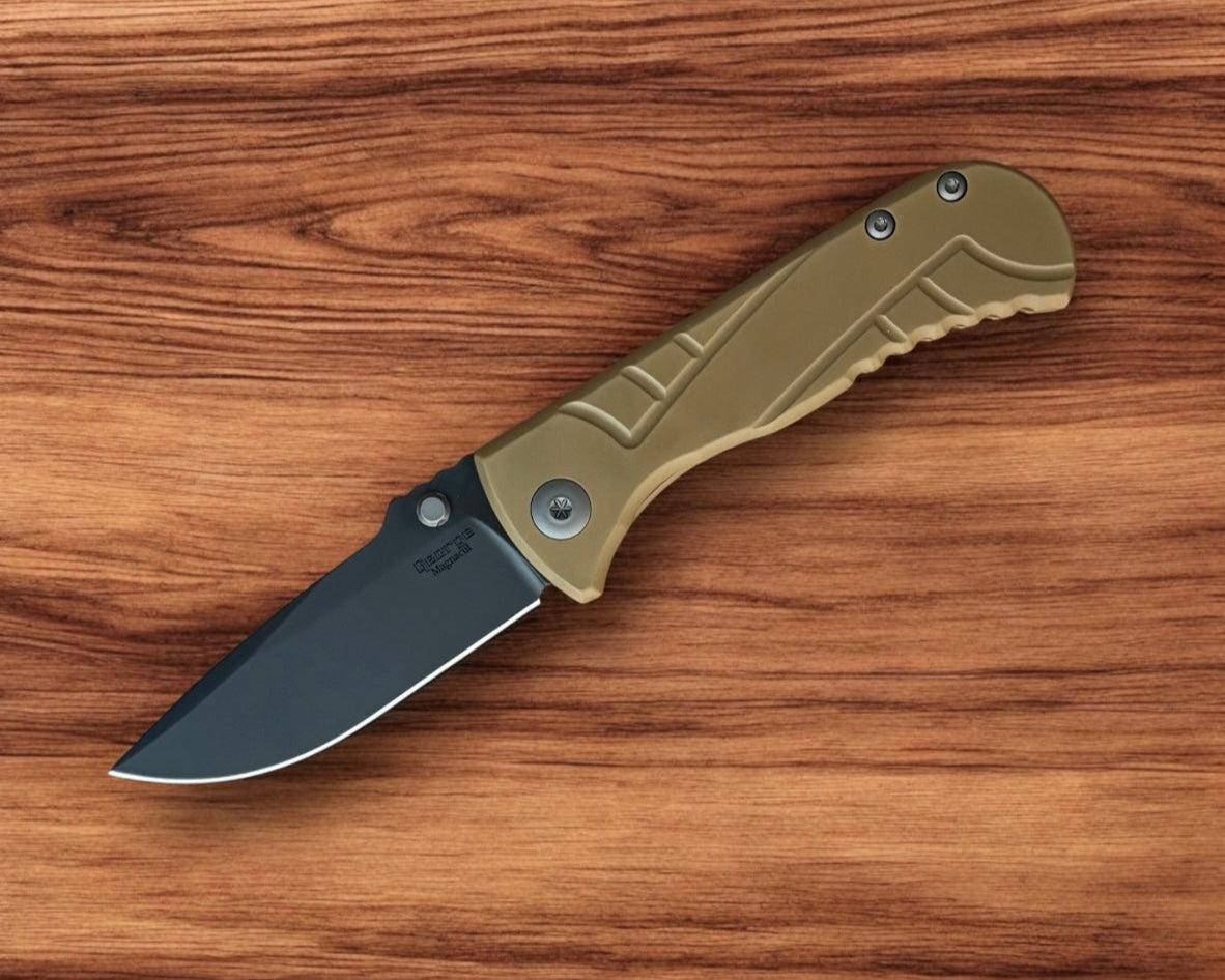 Les George Knives Talos Frame Lock - Tan Handle & DLC Black-Les George Knives-Urban Cutlery & Lifestyle Shoppe