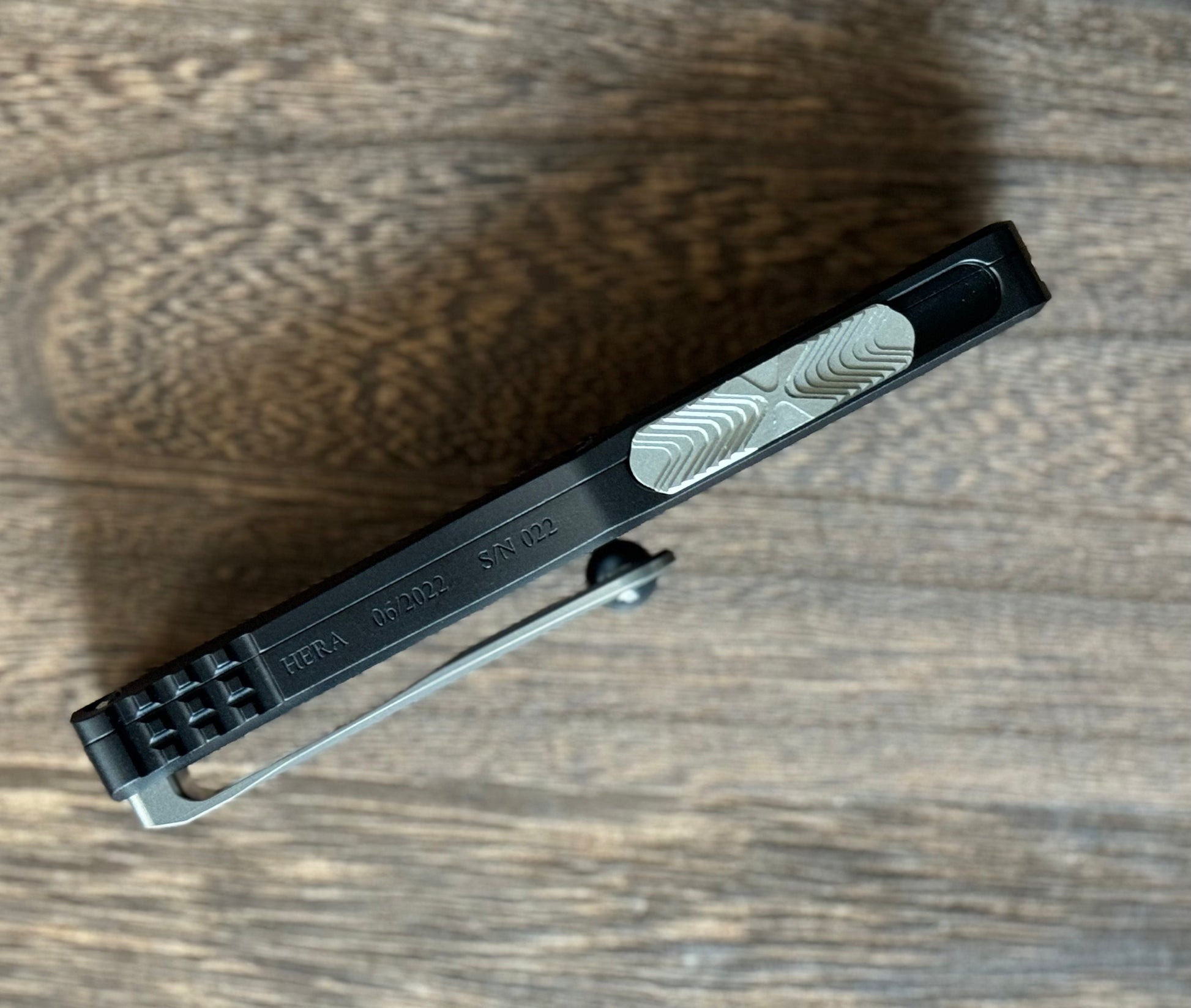 Marfione Custom Knives-Marfione Custom Hera D/E Hand Rubbed Satin M390 Black Anodized Aircraft Alloy W/Dagger Relief & Two-Tone HW SN #022 - Brand New-5-Urban Cutlery