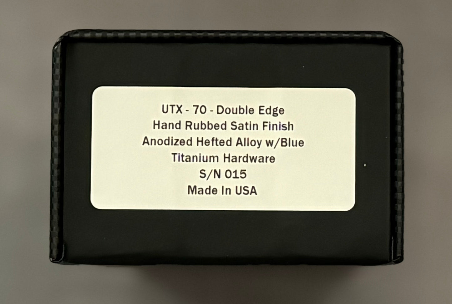 Marfione Custom Knives-Marfione Custom UTX-70 Double Edge Hand Rubbed Satin Blade Blue Ti Hardware Serialized SN #015 - Brand New-9-Urban Cutlery