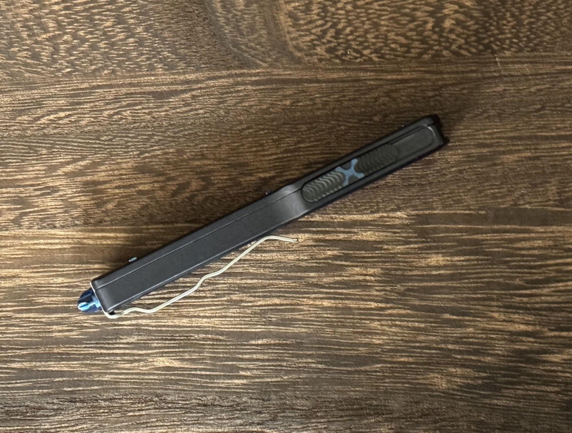 Marfione Custom Knives-Marfione Custom UTX-70 Double Edge Hand Rubbed Satin Blade Blue Ti Hardware Serialized SN #015 - Brand New-Urban Cutlery