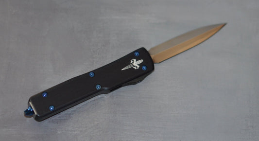 Marfione Custom UTX-70 Double Edge Hand Rubbed Satin Blade Blue Ti Hardware Serialized SN #015 - Brand New Marfione Custom Knives Urban Cutlery & Lifestyle Shoppe