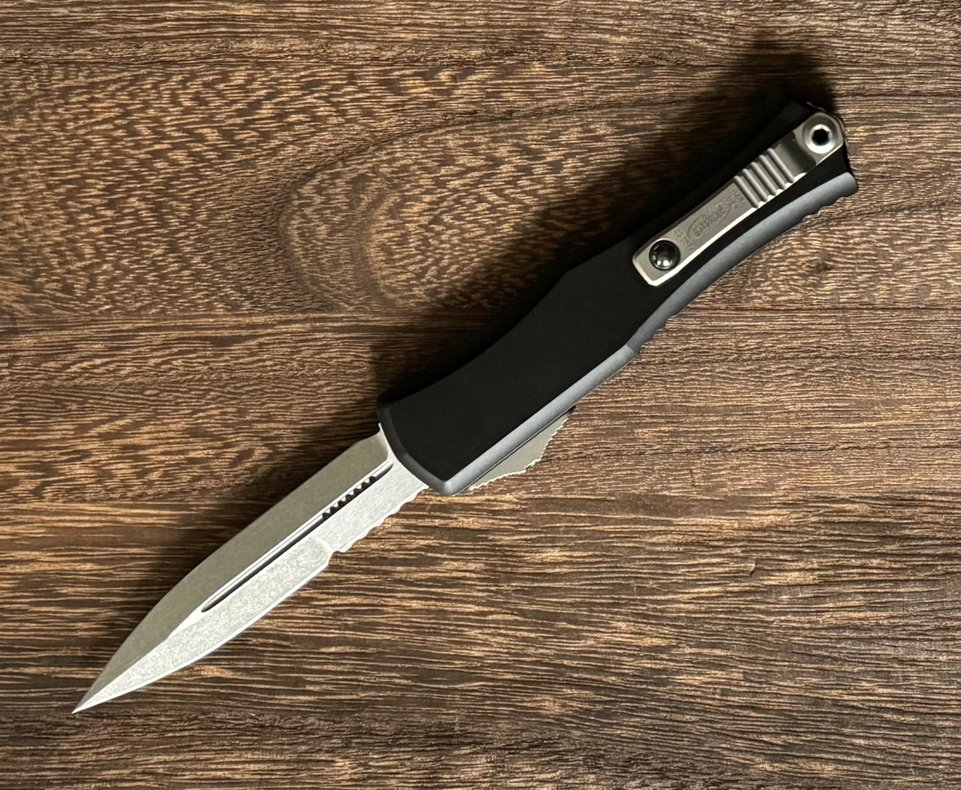 Microtech-Microtech Hera II Mini 1701M-10 Bayonet Stonewash Blade, Black Handle - Brand New-2-Urban Cutlery